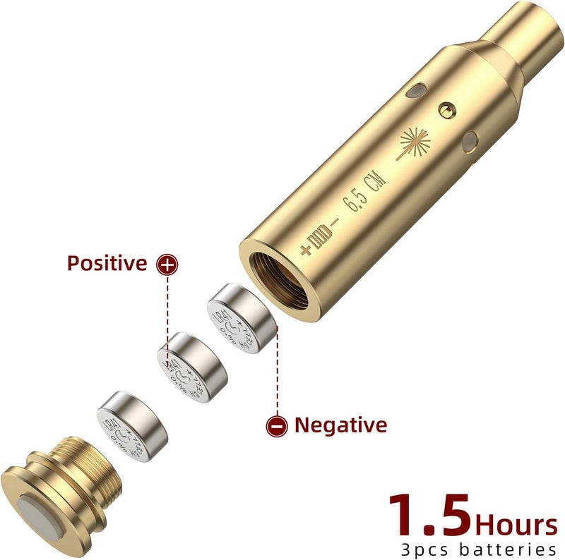 EZshoot Bore Sight Laser 9mm/ 223 5.56mm/ 30-06/25-06/270 /300BLK 7.62x35mm/ 6.5CM/ 12 Gauge Cal Red Laser Boresighter with Extra Batteries - Image 3
